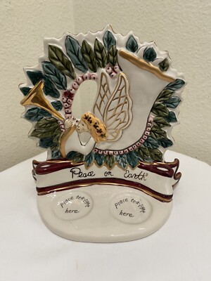 Blue Sky Candleholder Angel Dual Tea Light Votive Double Base Peace On Earth 8 