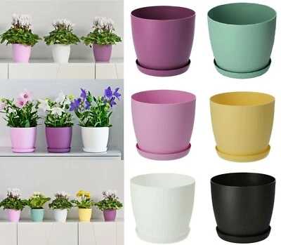 Plant Pots Flower Planter 6 Colours 8 sizes Matt Plastic Pot + Saucer Tray Deco