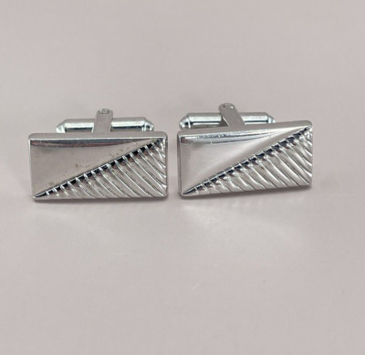 Vintage Speidel mens cufflinks silver tone rectangle panels raised design 3/4''