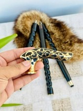 Black  Gold Floral Handle Designer Walking Cane with Twisted Ebony Shaft