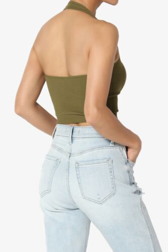 TheMogan Basic Solid Halter Seamless Ribbed Stretch Crop Cami Tank Top - Picture 60 of 68