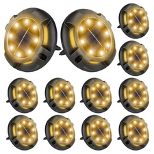12 Pack Solar Disk Lights - 12 LEDs Waterproof In-Ground Lights for Pathway L...