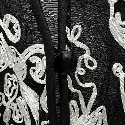 Alex Evenings Twin Set Jacket Top Shirt Size 3X Black White Ribbon Design Sheer - Picture 9 of 14