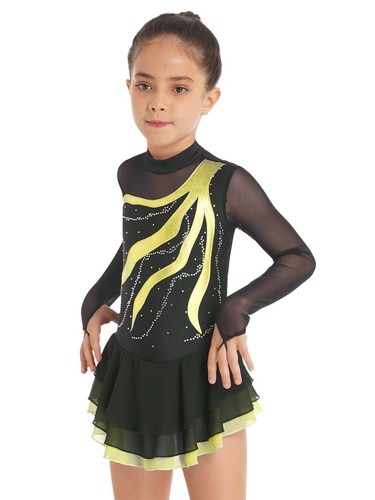 Girls Roller Figure Ice Skating Dress Dance Kids Ballet Leotard Skirted Costumes - Bild 28 von 38