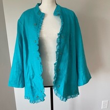 Multiples 100% Linen Open Front Blazer In Aqua In A Size 1x
