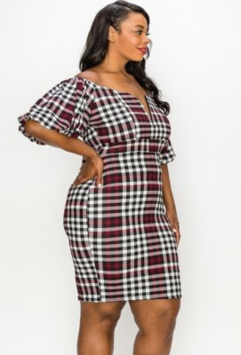 Plus Size Plaid Off Shoulder Bodycon Dress