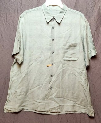 J Ferrari Men's Dress Shirt XL GREEN Geometric Short Sleeve Button up