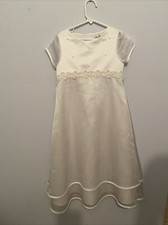 Beautiful Rare Editions White Flower Girl Communion Dress Faux Pearls Sz 7