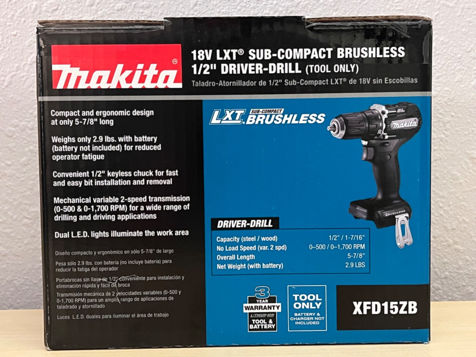 Makita 18V Cordless Compact Drill Driver 1/2 in Black Battery Powered XFD15ZB New  
