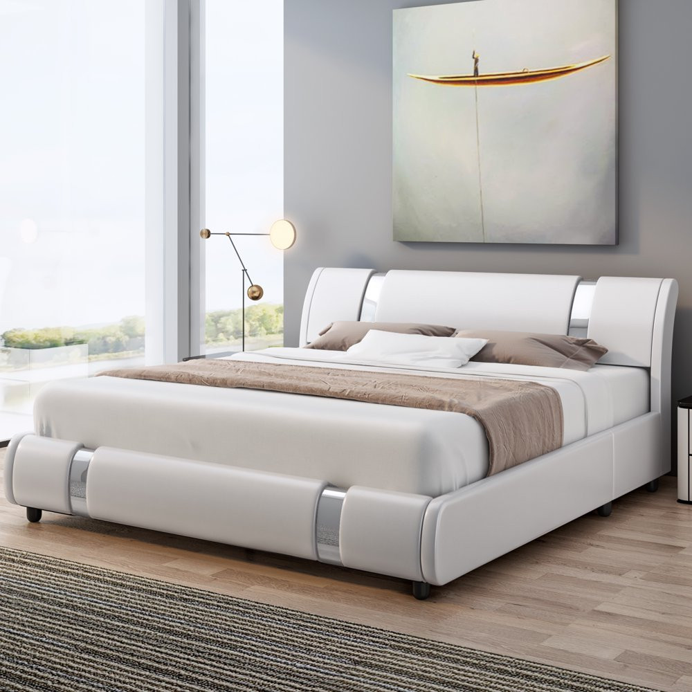 With Upholstered Platform Curved Headboard Luxury Faux Leath