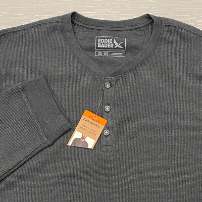 Eddie Bauer Thermal Henley Shirt Mens 2XL Gray Waffle Knit Top