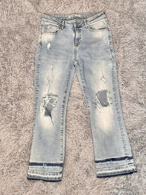 Zara Basic Cropped Flare Denim Jeans Ripped Light Wash Women’s Size 08 