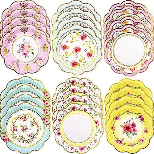 24 Pack Vintage Floral Paper Plates Disposable Tableware for Party Wedding - Picture 1 of 7