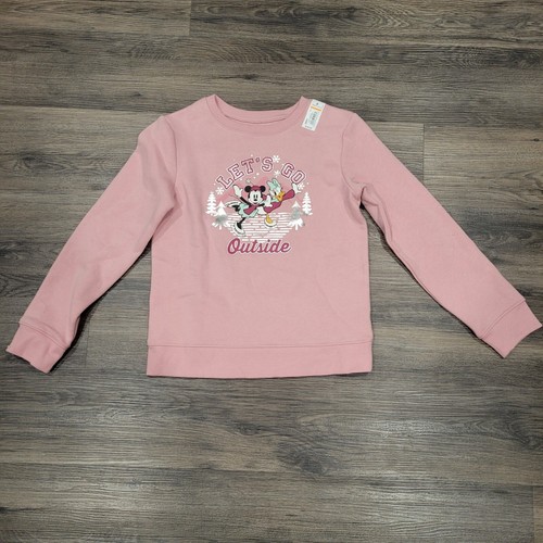 Disney Minnie Mouse Sweatshirt Let's Go Outside Pink Crew Neck Size 8