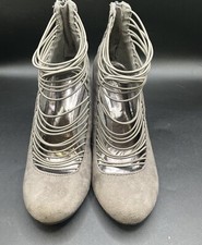 Nine West Grey Queen Bee Suede High Heel Wedge  Elastic Band Upper 8.5 Zipper