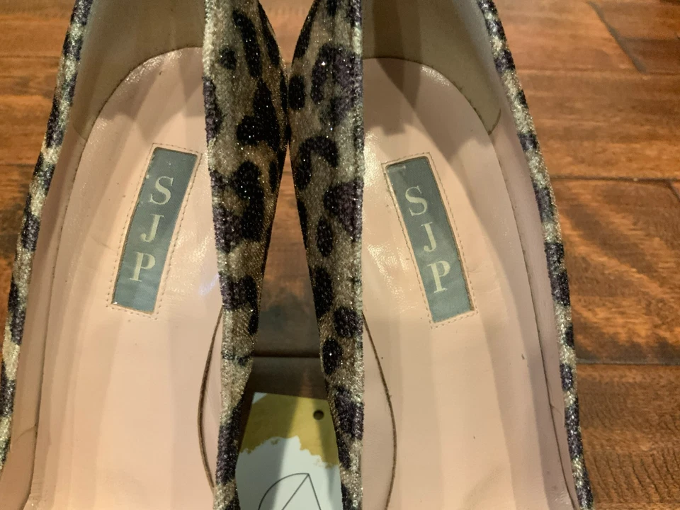 SJP коричневый блестящий леопард печать палевый заостренный носок каблуки, размер 38,5 (IT) 8,5 (США) - Изображение 3 из 4