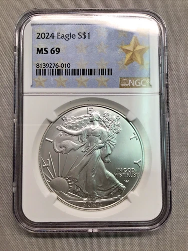 NGC MS69 ~ GOLD STAR LABEL ~ 2024 AMERICAN SILVER EAGLE S$1