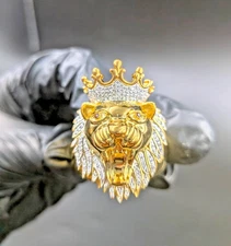 3.Ct Round Cut Real Moissanite Men's Lion Head Pinky Ring 14K Yellow Gold Plated
