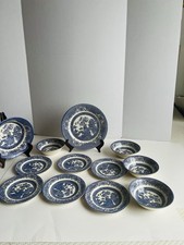 RARE Antique Blue Willow 12pc Set EIT England Ironstone Plates Bowls