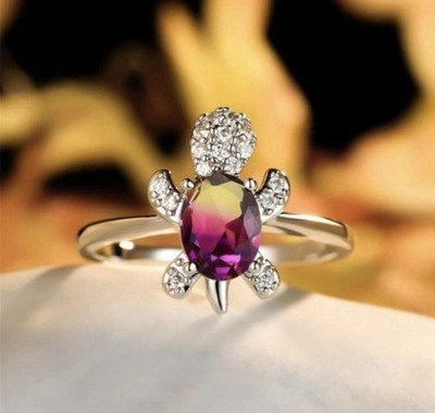 Stunning Unique Red & Yellow Tourmaline CZ Turtle Ring Size 10