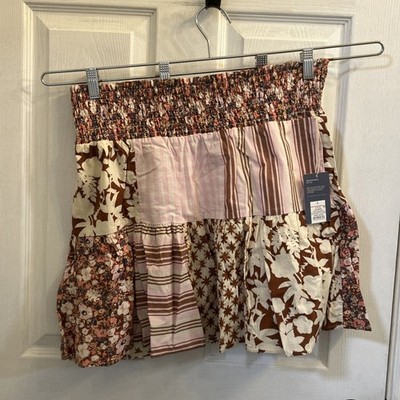 NWT Universal Thread Womens Patchwork Skirt Size Large Pink Brown Floral Stripe