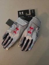 Under Armour F9 Nitro Football Gloves Youth Small USA Silver Red Blue NWT $40