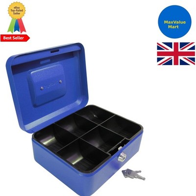 Vielseitige 8 Zoll Geldkassette mit Schlüsselschloss & Tragegriff - stilvolle blaue Farbe