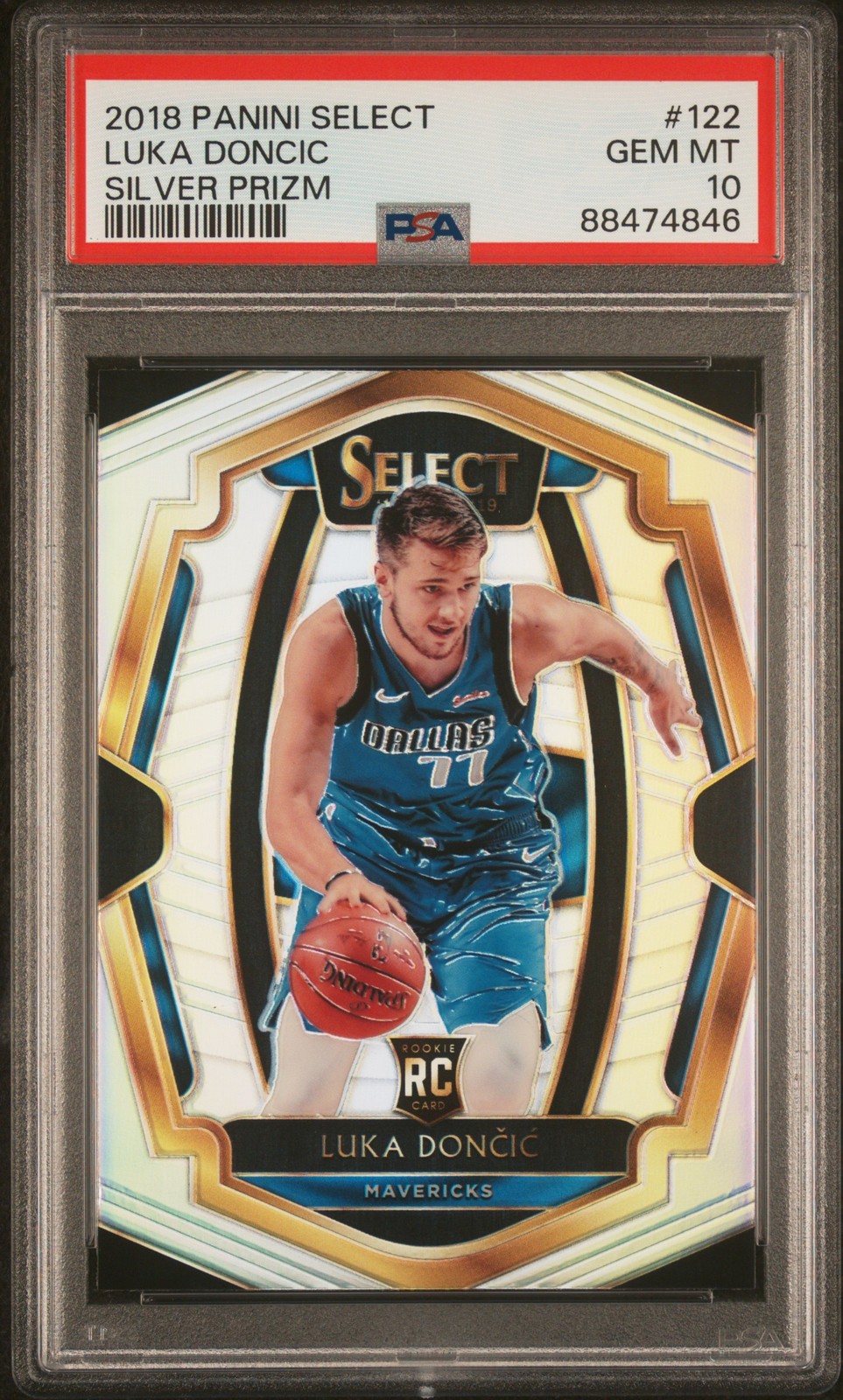 2018-19 Panini Select #122 Luka Doncic Silver Prizms PSA 10 RC Mavs Lakers