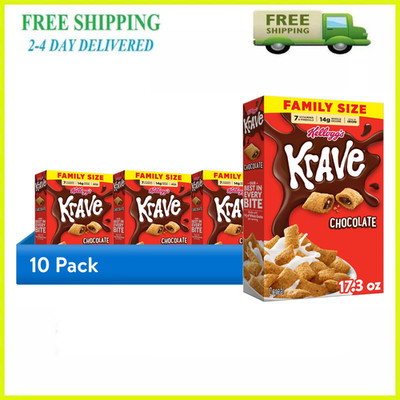 (10 pack) Kellogg's Krave Chocolate Breakfast Cereal, Family Size, 17.3 oz