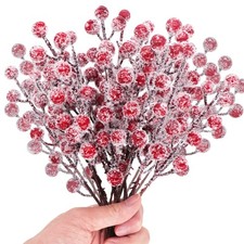 24 Pieces Artificial Holly Berry Stems 9" Christmas Picks Sprays Red