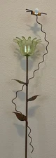 Set of 3 Tulip Metal Garden Stakes Outdoor Glass Tulip Yard Art with bee 48"