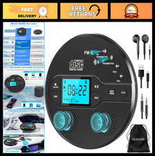 Portable Bluetooth CD Player for Car, Rechargeable with FM Transmitter, Anti-Ski