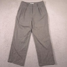 Nine West Dress Pants Womens 10 Gray Plaid Wide Leg Pleated Lined Work Career