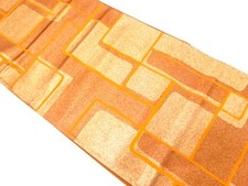 7334009: JAPANESE KIMONO / ANTIQUE FUKURO OBI / SILK / WOVEN GEOMETRIC