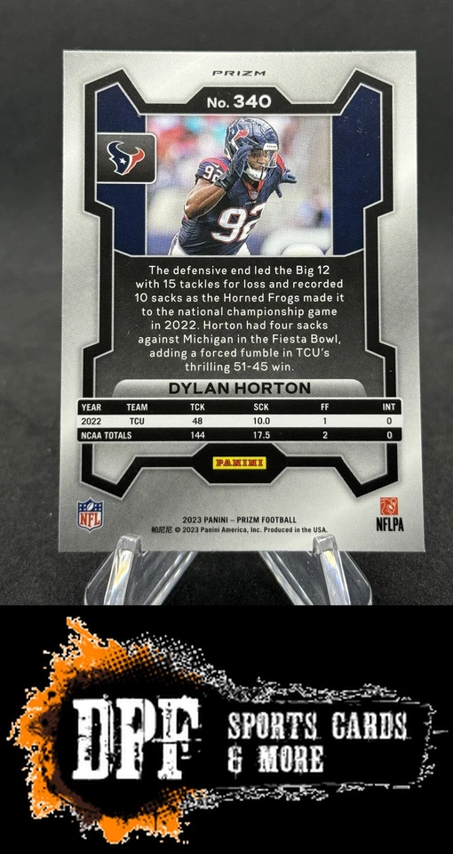 2023 Panini Prizm Dylan Horton Rookie Black & White Checker #340 Houston Texans - Image 2 of 2