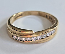 9ct Yellow Gold Ring Diamonds Crossover Band UK Hallmarked Ring Size N 1/2