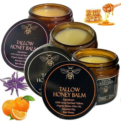 Organic Grass Fed Beef Tallow Balm With Raw Honey Moisturizing Cream For Soft Sm