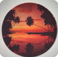 Vtg 70's Iron-On T-Shirt Transfer Tropical Ocean Island Palm Trees Sunset 8"