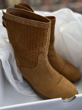 GEOX "D Catria A" Suede Summer Boots - Cognac, EU 37.5 (UK 4.5 / US 7.5)