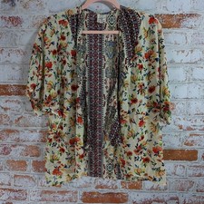 Self Esteem Floral Kimono Women Medium Cream Boho Open Front Cardigan Layering