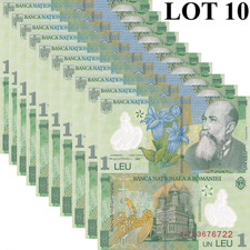 Romania 1 Leu 2018 P 117 UNC 1/10 Bundle Lot 10 pcs Serial Prefix 23 (2023) NR