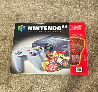 Nintendo 64 N64 Gray Console in Box w/ Controller, Power Adapter & AV Cables