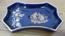 VINTAGE Miniature Limoges Porcelain Trinket Tray Pin Dish Cobalt Blue & Gold *