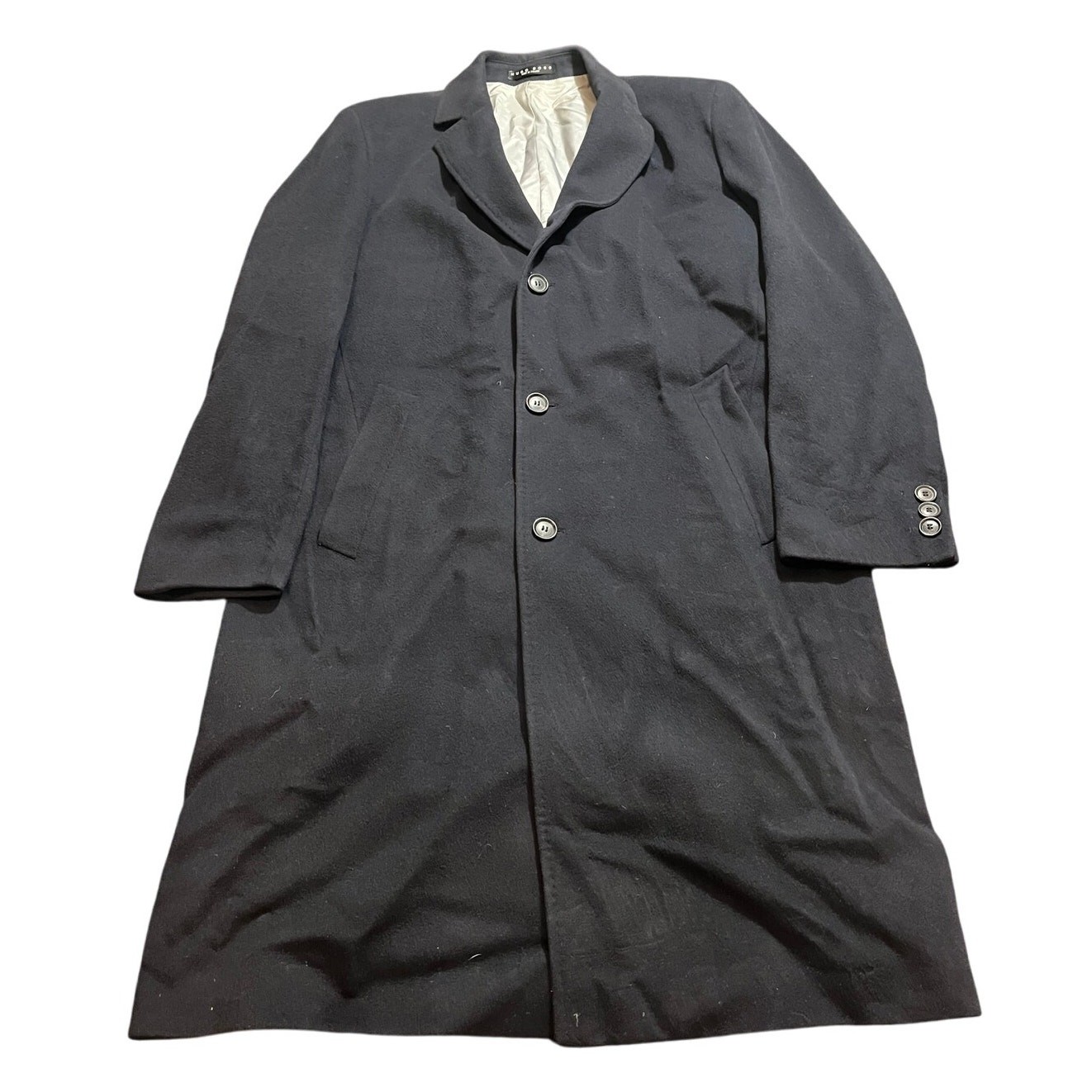 HUGO BOSS Mens Morgan navy Blue Virgin Wool Blend Overcoat Coat Size 42R