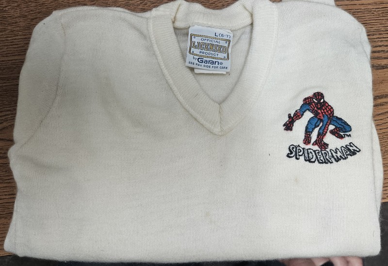 1981 Garan Child's Sweater Long Sleeve SPIDER-MAN Embroidered Patch on Chest 