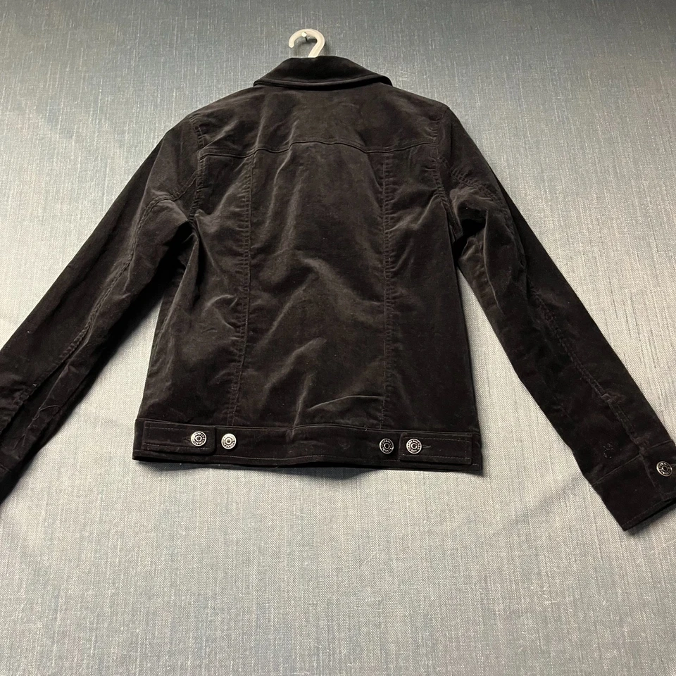 Chaqueta para mujer Isaac Mizrahi Live talla 6 negra de terciopelo con botones bolsillos delanteros de abrigo Foto 4 de 4