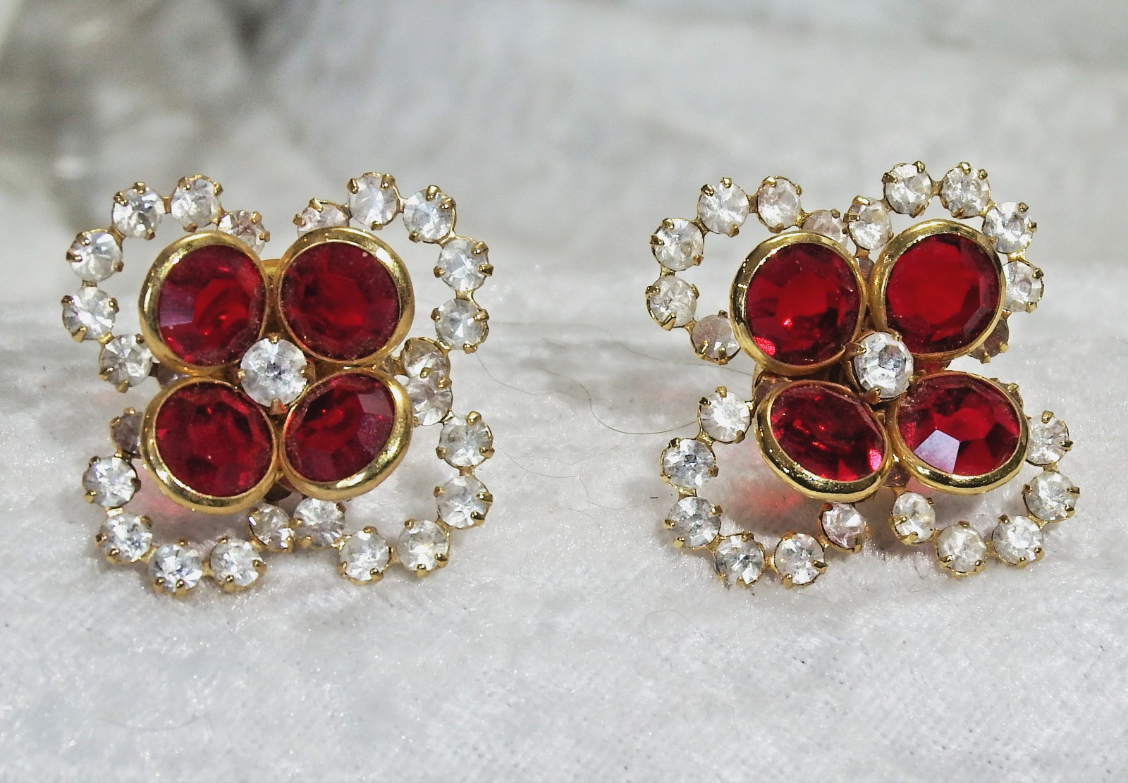 Vintage  Red & Clear Rhinestone Post Back Earrings