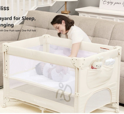 baby bassinet, Angelbliss Beige bedside play/Changing Table, Portable Foldable