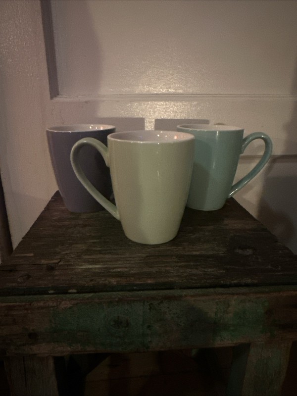 3 Beautiful Pastel Mug Coffee Cups Purple Sage & Sea Green By Amhomel 