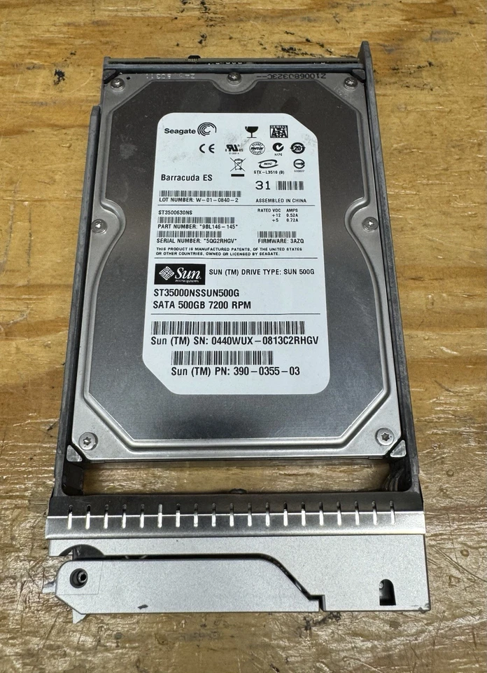 Sun 540-6635 500GB 3.5" 7200 RPM 3.0Gb/s SATA HDD, 390-0355 w/ 541-1406 Bkt. - Image 2 of 4